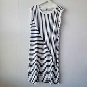 Talbots women's Seaside French Terry Stripe Midi T-Shirt Dress size M Crew Neck